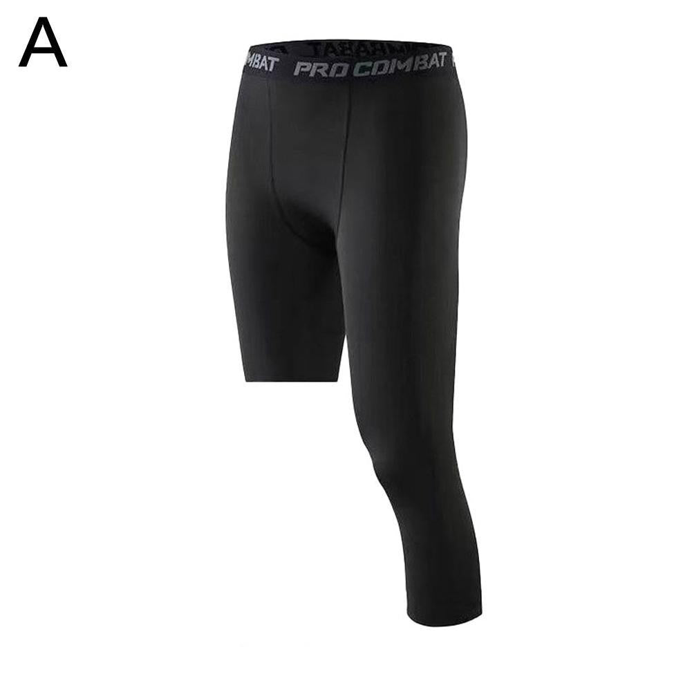 Men One Leg Compression Tights Pants Compression Polyester Sports Training Basketball Tights Pants Athletic Base Layer Tights