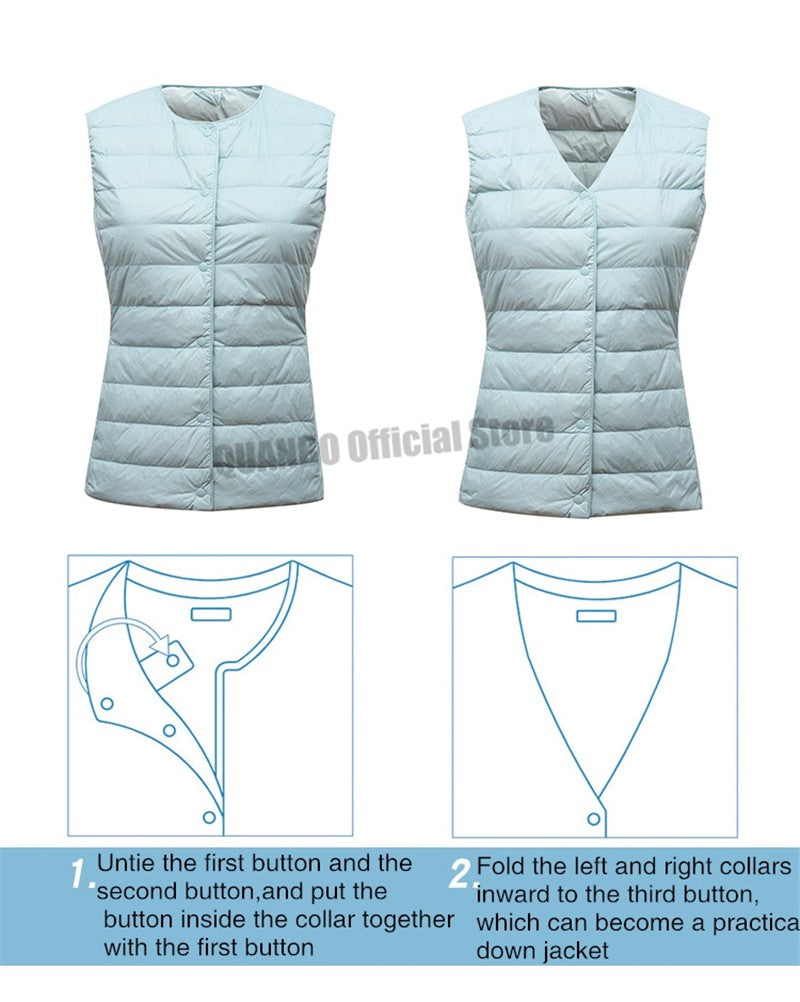 2025 New Women Sleeveless Puffer Jacket Spring Winter Female 90% White Duck Down Ultra Lightweight Packable Warm Down Liner Vest