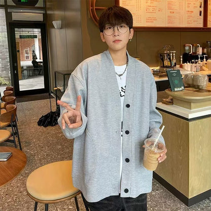 V-neck Knitted Jacket for Men 2025 New Autumn Jacket Trendy Brand Relaxed Style