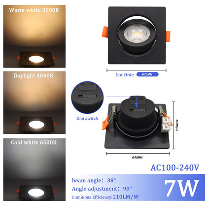 1-10pcs LED Change color 3 CCT 3000K 4000K 6000K LED Ceiling Spotlight embedded light 7W AC 110V 220V Adjust 90° lighting Spot