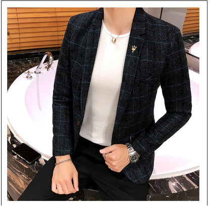 2025 New Men's Casual Plaid Suit Jacket Male Linen Plaid Business Self-cultivation Wedding Dress Party Suit Coat Plus Size S-5XL
