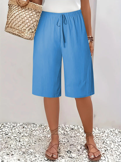 Women's 2025 Casual Solid Color Shorts - Mid-Length 5-Inch Bermuda Shorts, High Waist Loose Fit Summer Short Pants