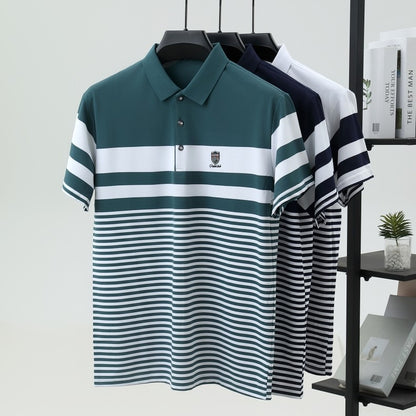 High end brand embossed men short sleeve polo shirt fashion stripe color blocked summer ice silk breathable luxury Paul T-shirt