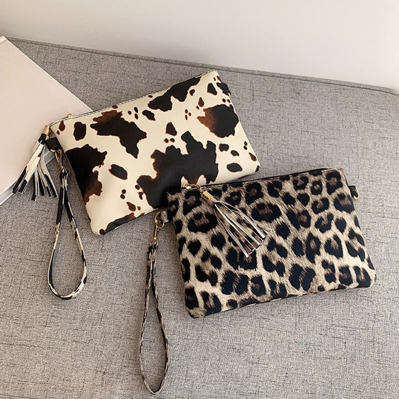 Women Handbag Clutch Leopard Print Cow Print Small Bag Purse Party Large Capacity Envelope Wristlet Bag PU Briefcase