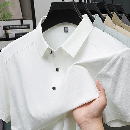 Summer business breathable short sleeved polo shirt with collar top, 2025 new item solid color collar short sleeved shirt