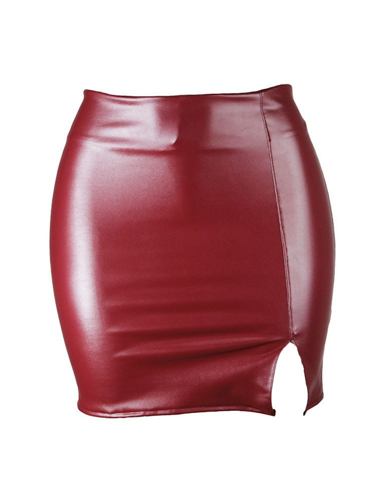 2025 Women Leather Night Clubwear Skirts Summer Pure Color PU-leather Zipper Sexy Hip Leather Mini Skirts