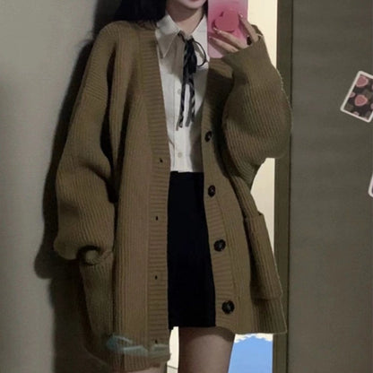 Cardigan for Women Solid Novelties in Chic Office Wear Vintage Korean Streetwear Clothing Sales Y2k Loose Knitted Sweater Woman