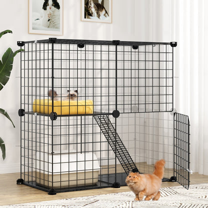 Gaiola de Gato de 2 Andares para Ambientes Internos, Cercadinho DIY para Gatos, Gaiola para Gatinhos para 1-2 Gatos