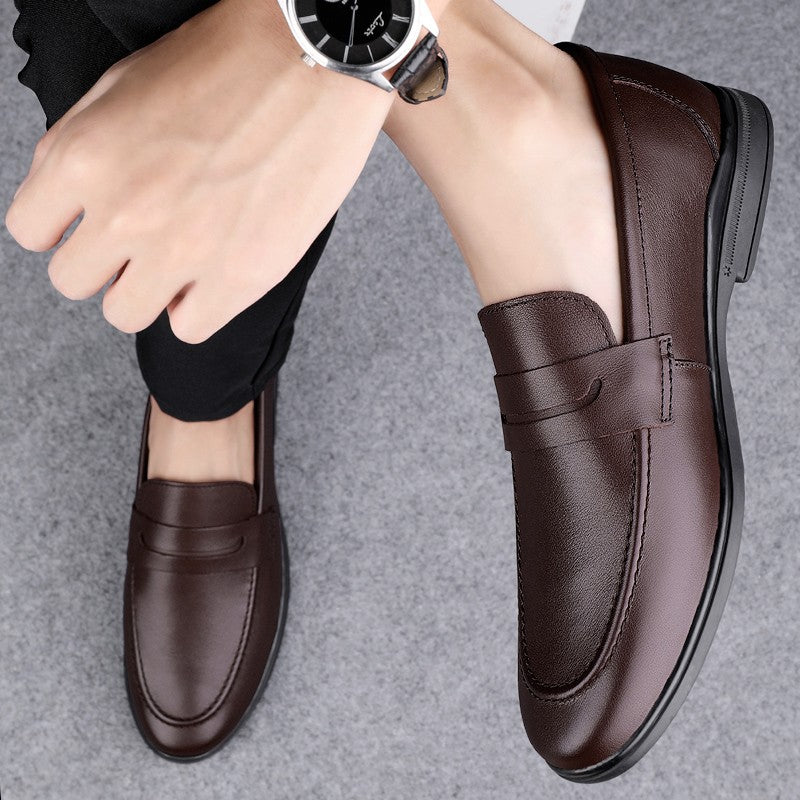 Classics Men's Brown Business Officially Shoes Leather Wedding Party Shoes for Men Quality Loafers Genuine Leather Pointed Shoes