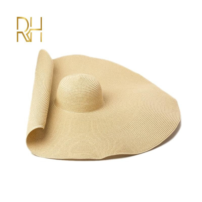Big Beach Sun Straw Hat 30 40cm Brim 80 100cm Diameter Women Round Protect Travel Holiday Caps Foldable Super Large Straw Hat