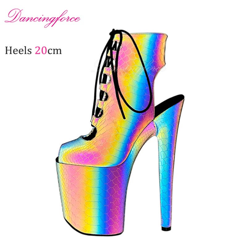 Unisex Sexy 20cm Peep Toe Extreme High Heels Platforms Stripper Sandals Boots Roman Gladiator Pole Dance Shoes Woman EU36-41