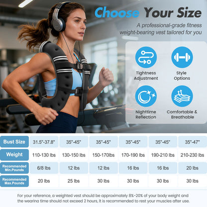 Weighted Vest Fitness 6lb/12lb/18lb/22lb with Reflective Strips Men Women for Workout Strength Training Running Jogging Walking