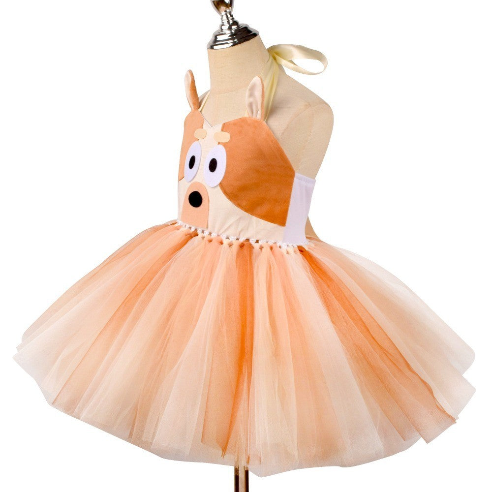 Animal Cosplay Costume Dog Print Tutu Dress Halloween Dog Role Play Outfit for Birthday Party Carnival Stage Themed Performance