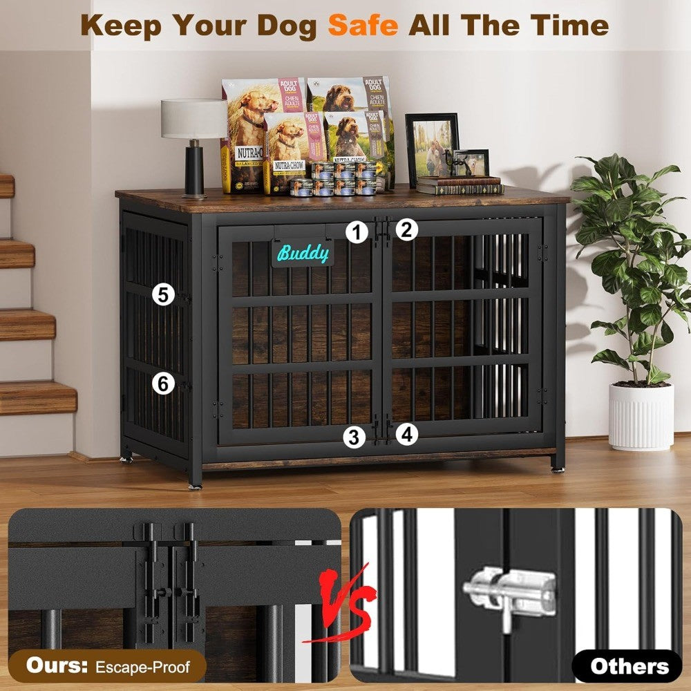 48"/42"/33" Dog Crate Furniture with Name Tag, Heavy Duty Dog Kennel Indoor for Large Dogs, Escape-Proof and Chew-Proof Dog Cag
