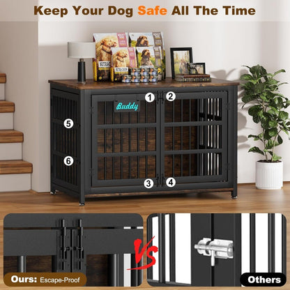 48"/42"/33" Dog Crate Furniture with Name Tag, Heavy Duty Dog Kennel Indoor for Large Dogs, Escape-Proof and Chew-Proof Dog Cag