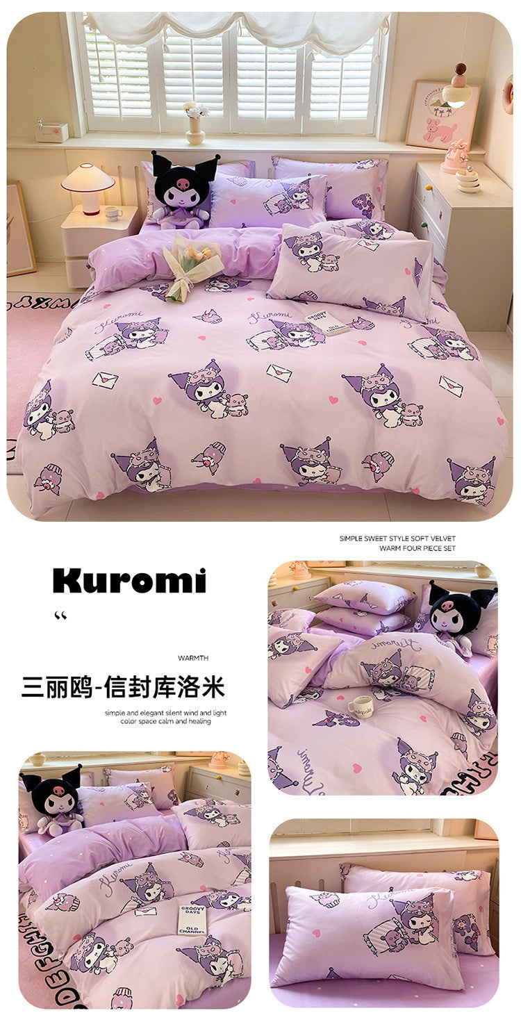 New Sanrio Hello Kitty Bedding Set Cotton Kuromi Melody Bedding Double Pillowcase Bed Linens Girl Dorm Bedclothes Home Textile