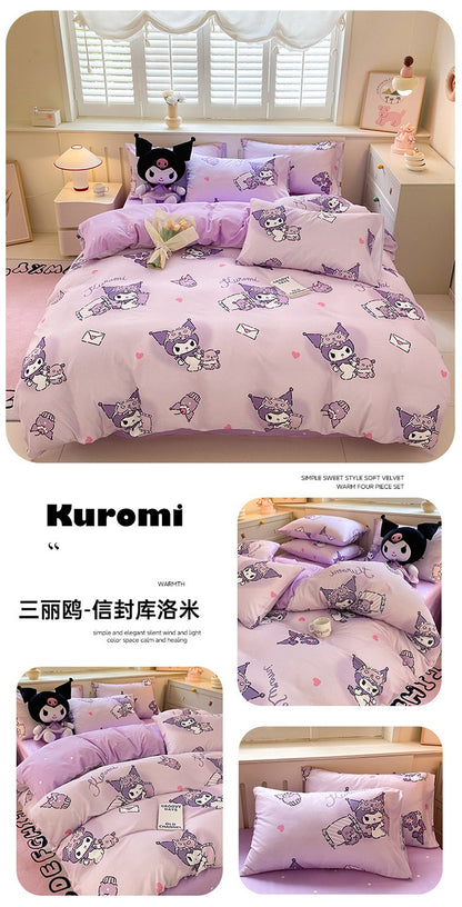 New Sanrio Hello Kitty Bedding Set Cotton Kuromi Melody Bedding Double Pillowcase Bed Linens Girl Dorm Bedclothes Home Textile
