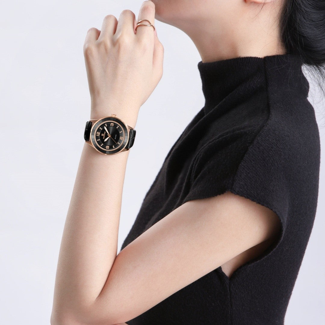 Naviforce 5040 Original New Woman Black Leather Classic Watch Ladies Girls Wristwatch Elegant Quartz Women's Watches