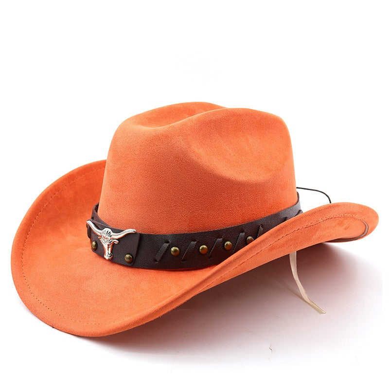 Ox Head Suede Western Cowboy Hats  Man Cowgirl Top Hats for Party Vintage Garden Hat  Cowboy Accessories Woman  Cosplay Hat