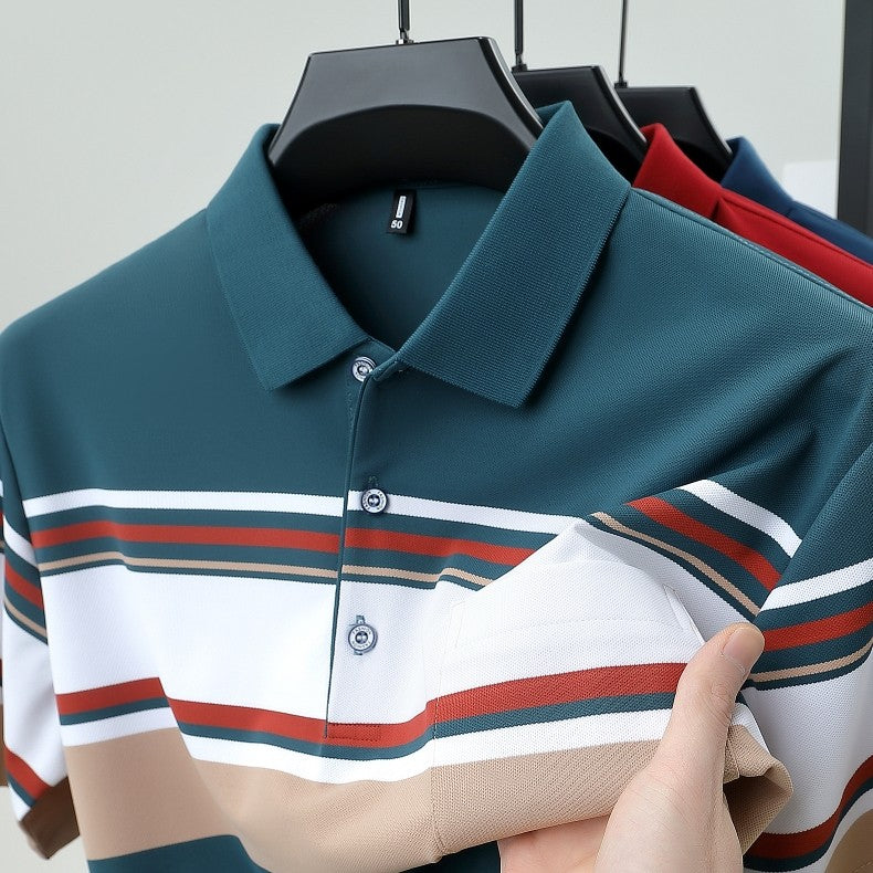 High quality brand men's short sleeved polo shirt summer fashion  striped design youth personalized top casual business T-shirt