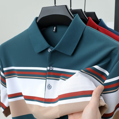 High quality brand men's short sleeved polo shirt summer fashion  striped design youth personalized top casual business T-shirt