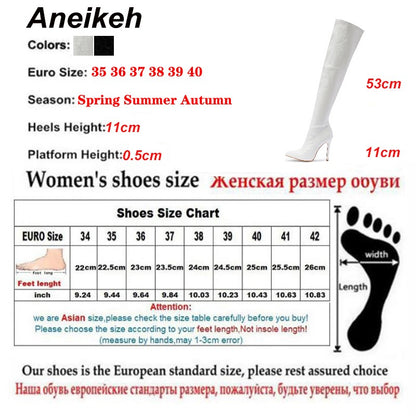 Aneikeh White Sexy Over-the-Knee Side Zipper Slip-On Pointed Toe Shoes NEW Fashion Striped Thin Heels Ladies Boots 2025 Spring