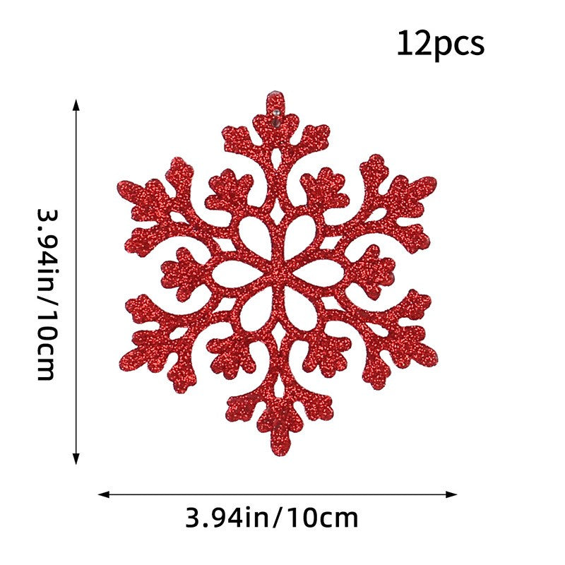 12PCS Pink Glitter Plastic Snowflake Decorations 10cm Christmas Tree Hollow Snowflake Pendants New Year Party Festival Supplies