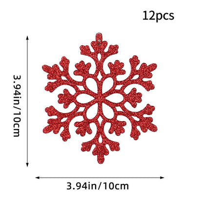 12PCS Pink Glitter Plastic Snowflake Decorations 10cm Christmas Tree Hollow Snowflake Pendants New Year Party Festival Supplies