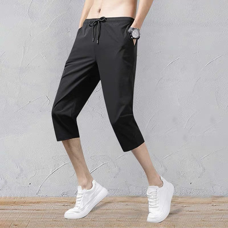 2025 Summer Men's Shorts Breathable Stretched Nylon Ice Silk 3/4 Short Capris Pants Sports Breeches Plus Size Casual Shorts Male