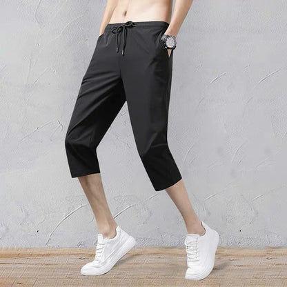 2025 Summer Men's Shorts Breathable Stretched Nylon Ice Silk 3/4 Short Capris Pants Sports Breeches Plus Size Casual Shorts Male