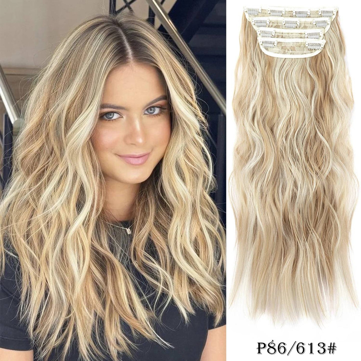 Kit 4 Peças Aplique Tic Tac Cabelo Sintético 20 Polegadas Cacheado Longo Grosso Para Mulheres Cabeça Inteira extensões de cabelo sintéticas