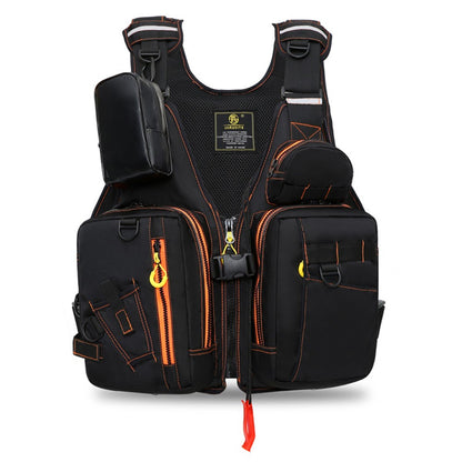Colete salva-vidas multifuncional para pesca ao ar livre, essencial para a segurança. Vários bolsos para armazenamento, materiais flutuantes