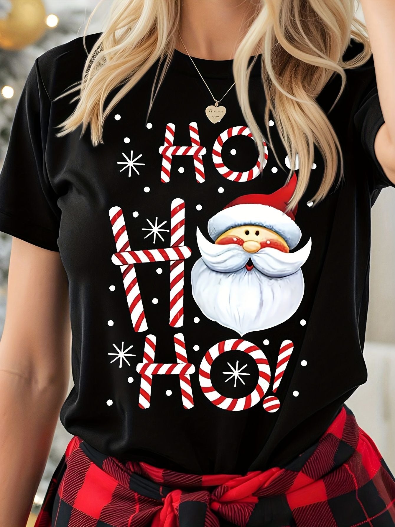 Women's Christmas T-Shirt Holiday Top Tee Round Neck 100% Cotton Shirt Festive Wear Cheerful Print Short Sleeve T Shirt