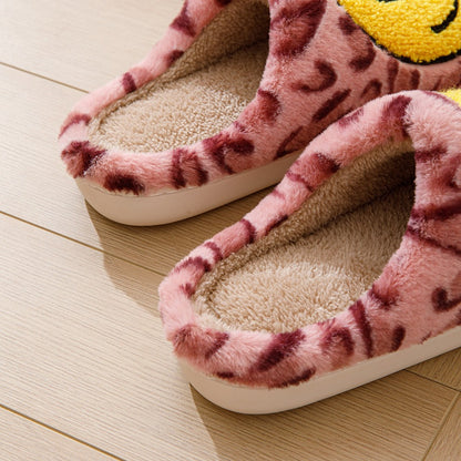 Leopard Fluffy Slippers for Home Smile Designer Platform Shoes Women 2025 Indoor Plush Sliders Warm Flats Chic Winter Footwear