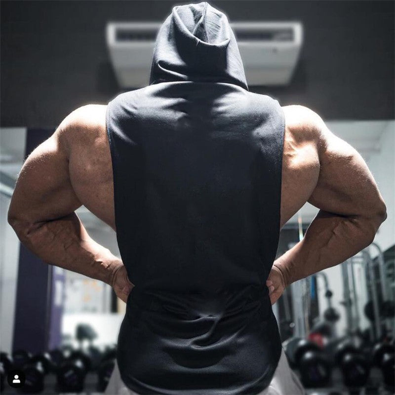 Gym Fitness Loose Sleeveless Vests Street Hip Hop Basketball Hooded Tank Tops Cotton Breathable Shirt Mens Bodybuilding Hoodie