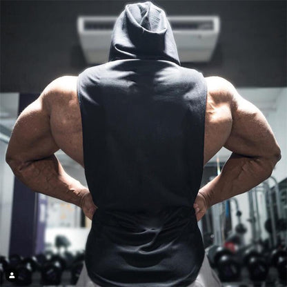 Gym Fitness Loose Sleeveless Vests Street Hip Hop Basketball Hooded Tank Tops Cotton Breathable Shirt Mens Bodybuilding Hoodie