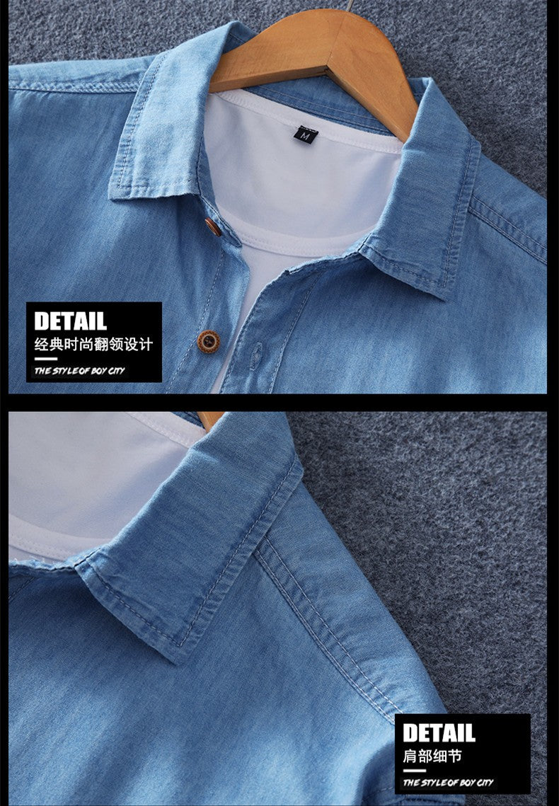 Men's Blue Denim Shirts Long Sleeve Jean Shirts New Summer High Quality Men Cotton Light Blue Denim Shirts Plus size L-8XL
