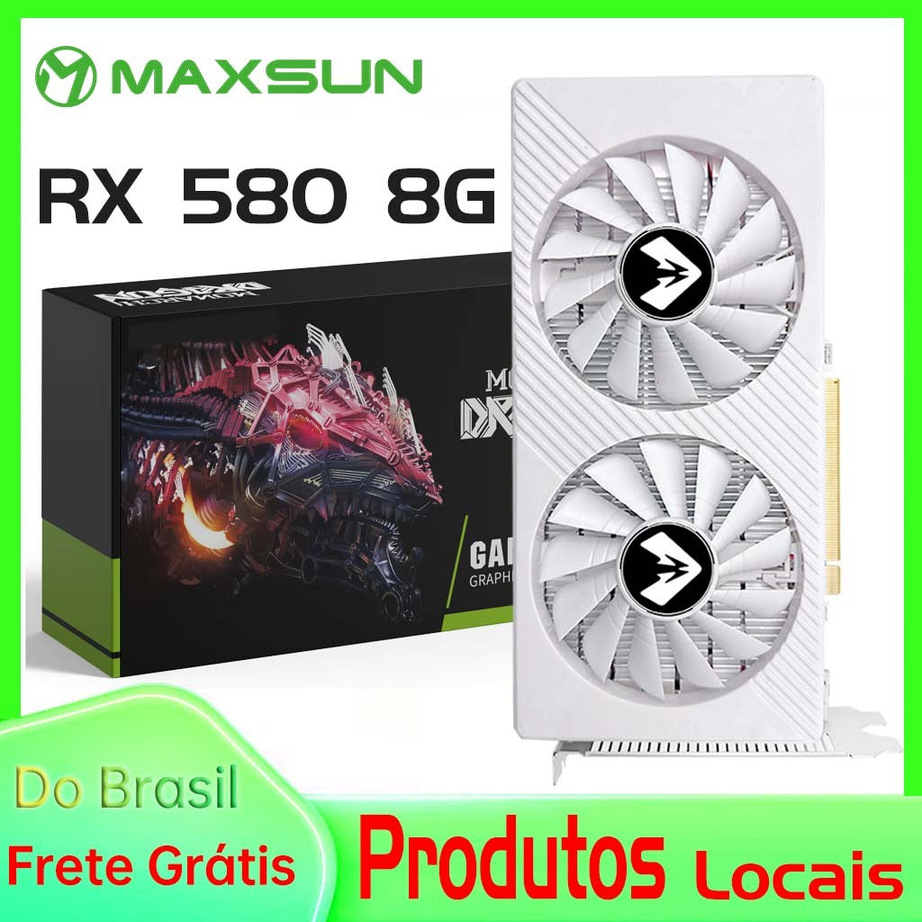 Placa de Vídeo para Jogos MAXSUN RX580 8GB AMD GDDR5 256Bit 2048SP PCI Express 3.0×16 Computador 6 Pinos Saída HDMI NOVA