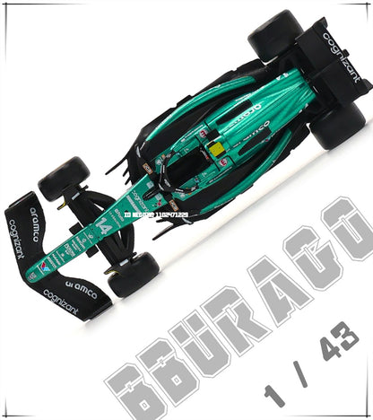 Bburago 1:43 F1 Aston Martin Aramco F1 Team AMR23 2023 #14 Alonso #18 Stroll Carro de Liga Metálica Modelo Fundido Colecionável