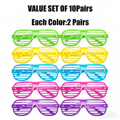 10 Pairs Shutter Shades Glasses Neon Slotted Glasses 80s Accessories Eyewear Props Party Decoration