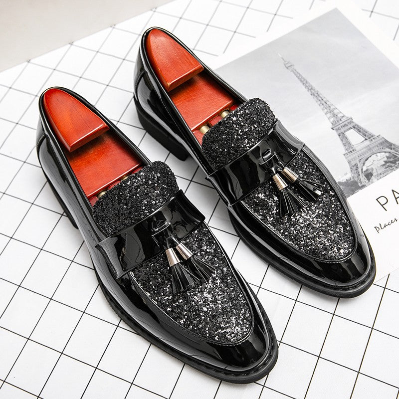 British Style Sequined Leather Shoes Men Golden Men's Loafers Big Size 38-47 Luxury Comfortable Business Shoes Men Formal Shoes