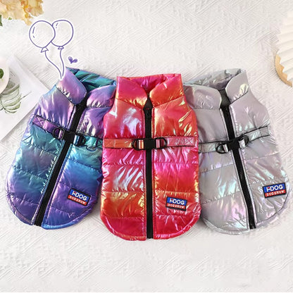 Colete impermeável, refletivo, de cor gradiente com forro de lã para roupas quentes para pets, casaco quente para cães, roupas para gatos, suprimentos para pets