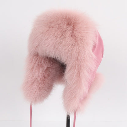 2025 Novo Chapéu Feminino Ushanka Russo de Pele de Raposa Natural Inverno Grosso Quente Orelhas Moda Chapéu Bomber Senhora Gorro Genuíno de Pele de Raposa Real