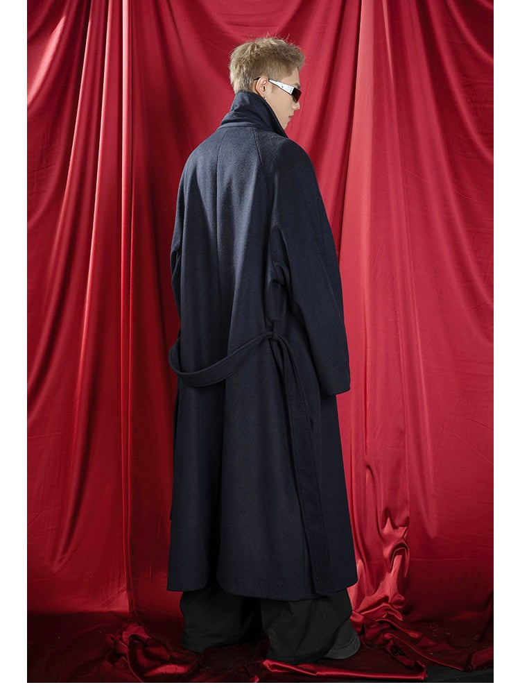 Mauroicardi Autumn Winter Oversized Extra Long Warm Navy Blue Wool Blends Coat Men Loose Luxury Designer Woolen Overcoat 2024