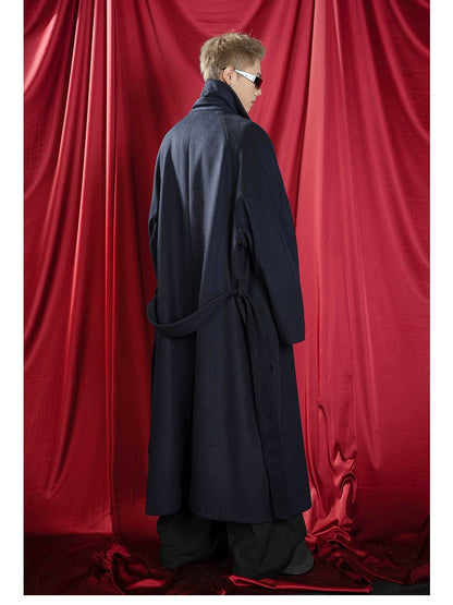 Mauroicardi Autumn Winter Oversized Extra Long Warm Navy Blue Wool Blends Coat Men Loose Luxury Designer Woolen Overcoat 2024