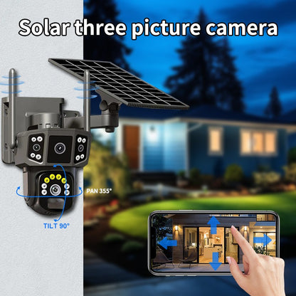 Câmera de segurança externa sem fio WIFI solar V380 Pro 10X 4K de lente dupla, CFTV solar, câmeras solares 4G sim