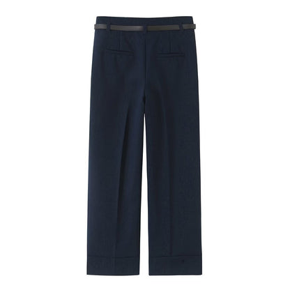 2025 summer new women's comfortable commuting rolled-up trousers with belt simple casual trousers