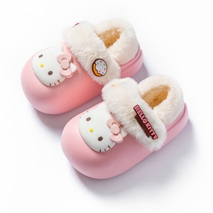 2024 New Winter Warm Cute Cartoon Indoor Mule Soft Non-slip Fluffy Slippers For Kids Teen Boys Girls Children Home Cotton Shoes