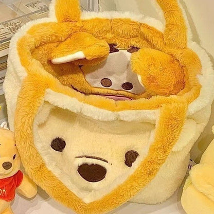 Disney Winnie Bear Turn Into Tigger Plush Handbag Cartoon Reversible Lotso Change To Alien Plush Doll Bag Xmas Women Girls Gift