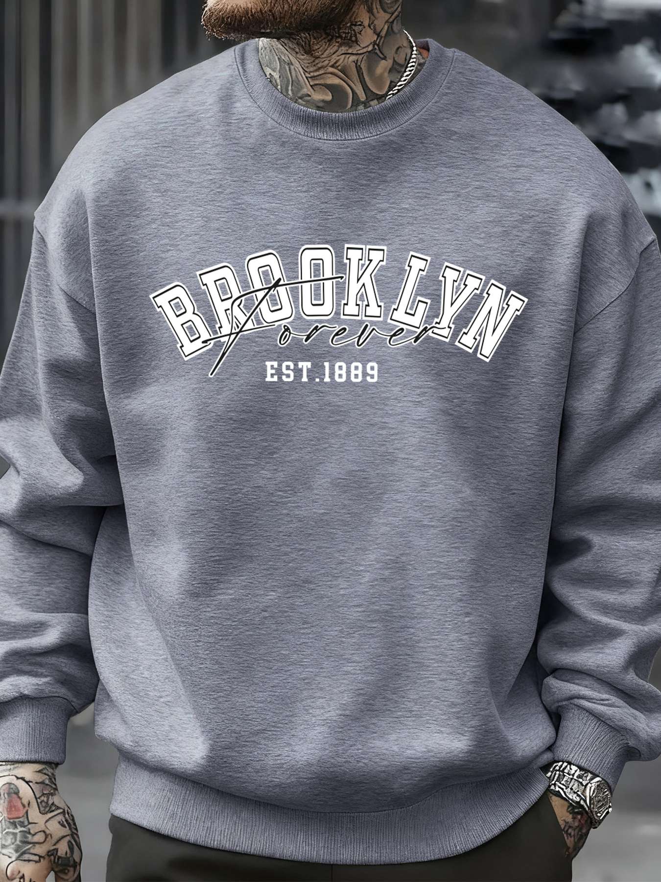 Brooklyn Forever Letter Design Men Sweatshirt Fleece Soft Clothes Trendy Loose All-Match Streetwear Crewneck Fashions Pullover